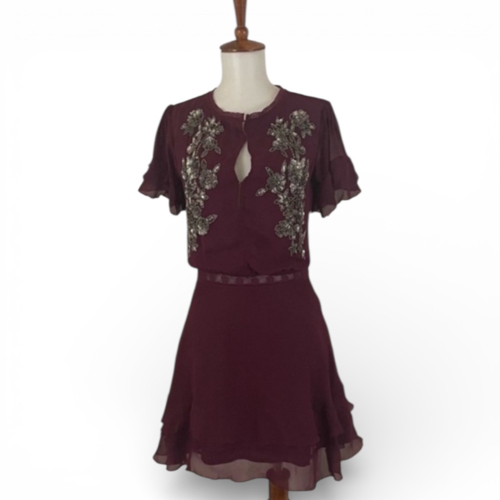 Cleobella Anthropologie‎ Beaded Dress Women’s XS Floral Short Sleeve Mini